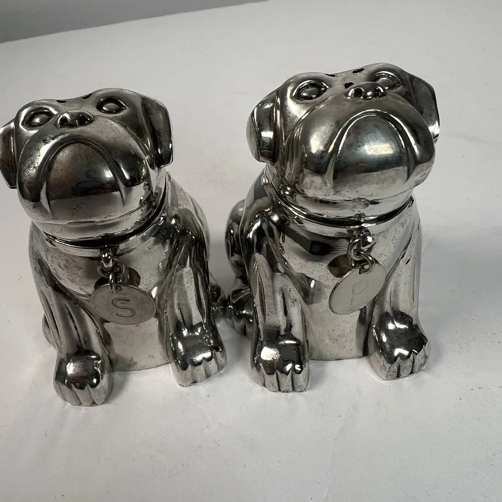 Pottery Barn Bulldog Salt & Pepper Shakers unused original box